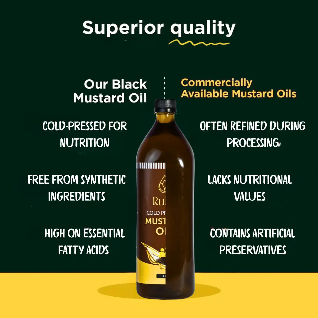 Two bottles of Rulife Cold Pressed Mustard Oil on a white background