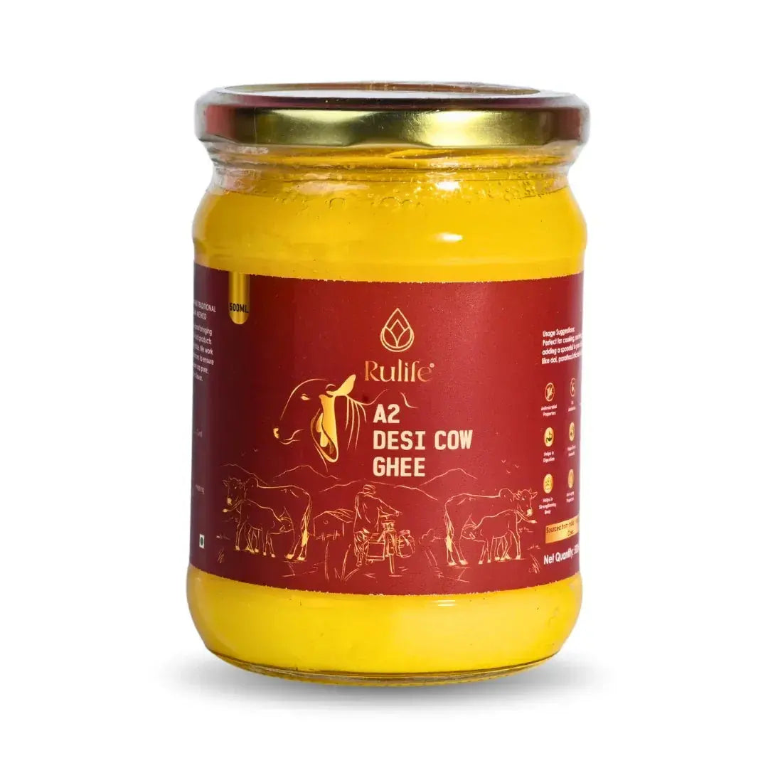 Rulife Pure A2 Desi Cow Ghee 500 ML glass jar